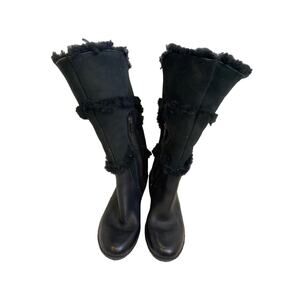 Born Leather Knee High Black Winter Boot Side Zip EUC Sz 9 Furry Trim Women’s